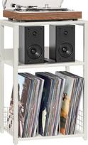 „LELELINKY“ didelis baltas patefono stovas, 3 aukštų didelis šoninis staliukas su vinilinių plokštelių laikymo vieta, patefono stovas, pramoninio stiliaus stalai, modernus naktinis staliukas, tinkamas svetainei ir miegamajam