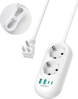„LENCENT USA“ adapterio lizdas, 6-in-1 adapteris (JAV ir Vokietijos kištukai), 2 lizdų kelioninis adapteris iš ES į JAV su 1,2 m kabeliu, 2 USB-A ir 2 USB-C (3 A), kelioninis adapteris JAV, skirtas B tipo kištukams Amerikoje, Kanadoje ir Meksikoje