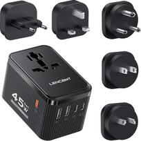 „LENCENT“ 45 W universalus kelioninių adapterių rinkinys, kelioniniai adapteriai tipo D/G/C/I/A | Tarptautinis adapteris su USB-C jungtimi, tinkamas naudoti visame pasaulyje: Jungtinėje Karalystėje, Maldyvuose, Šri Lankoje, Indijoje, Nepale, Ganoje, Zimba
