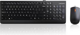 „Lenovo 300“ USB rinkinys, pilno dydžio laidinė klaviatūra ir pelė, ergonomiška, optinė pelė, pritaikyta kairiarankiams arba dešiniarankiams, GX30M39606, juoda
