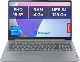 „Lenovo IdeaPad Slim 3 15IAN8“ nešiojamasis kompiuteris, 15,6 colių FHD ekranas (procesorius „Intel Celeron N100“, 4GB RAM, 128GB UFS 3.1, „Intel UHD Graphics“, „Windows 11 Home“ S režimu), prancūziška AZERTY klaviatūra – pilkos spalvos