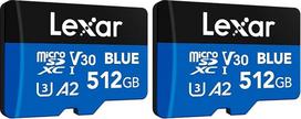 „Lexar Blue“ „microSD“ kortelė, 512GB, skaitymo greitis iki 160MB/s, „microSDXC UHS-I“ (2 vnt. rinkinys)