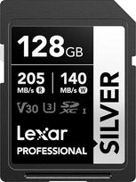 „Lexar Silver“ SD kortelė, 128GB, UHS-I SDXC kortelė, skaitymo greitis 205MB/s, rašymo greitis 140MB/s, V30, U3, C10, 4K UHD vaizdo įrašai, SD atminties kortelė su „Lexar“ duomenų atkūrimo garantija visam kortelės naudojimo laikotarpiui