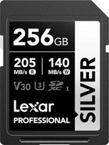 „Lexar Silver“ SD kortelė, 256GB, UHS-I SDXC kortelė, skaitymo greitis 205MB/s, rašymo greitis 140MB/s, V30, U3, C10, 4K UHD vaizdo įrašai, SD atminties kortelė su „Lexar“ duomenų atkūrimo garantija visam kortelės naudojimo laikotarpiui