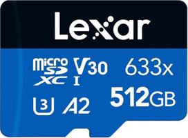 „Lexar“ 512GB „Micro SD“ kortelė, „microSDXC UHS-I“ kortelė + „SD“ adapteris, skaitymo greitis iki 100MB/s, „Micro SD“ atminties kortelė su A2, C10, U3, V30 specifikacijomis, skirta mobiliesiems telefonams, planšetiniams kompiuteriams ir stebėjimo kamer