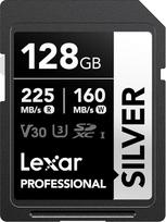 „Lexar“ 128GB „Professional Silver“ SDXC atminties kortelė, UHS-I, C10, U3, V30, 4K vaizdo įrašymas, skaitymo/rašymo greitis iki 205/140MB/s, skirta profesionaliems fotografams, videografams ir entuziastams