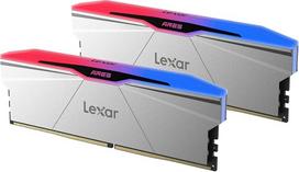 „Lexar“ RGB DDR5 RAM 32GB rinkinys (2x16GB) 6800 MHz CL34, UDIMM kompiuterio atmintis | 288 kontaktų UDIMM kompiuterio atmintis, žaidimų atmintis, stalinio kompiuterio DRAM, skirta „Intel XMP 3.0“, „AMD EXPO“, CL34-45-45-108 1,4 V, sidabrinė