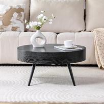 „Lexiou“ apvalus kavos staliukas, kurio skersmuo – 70 cm, pagamintas iš medžio imitacijos (MDF) ir su juodomis metalinėmis kojomis. Minimalistinis dizainas, puikiai tinkantis svetainei ir nedidelėms patalpoms (juodos spalvos)