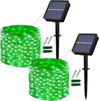 „Lezonic“ saulės energija maitinamos girliandinės lemputės su 120 LED, 8 režimais, atsparios vandeniui, 2 vnt. rinkinys, 12 m ilgio saulės energija maitinamos sodo lemputės, skirtos naudoti patalpose, lauke, terasoje, kieme, prie tvoros, vakarėliams ir ve