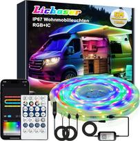 „Lichaser 5M“ LED juosta, skirta kemperiams, vandeniui atsparios 12 V LED lemputės kemperiams, IP67, RGB+IC, valdomos per programėlę ir nuotolinio valdymo pultą, kemperių apšvietimas vidaus ir lauko erdvėms, skirtas markizėms ir priekabiniams nameliams