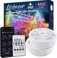 „Lichaser“ lauko RGB+IC LED juosta, atspari vandeniui, IP67, „pasidaryk pats“ tipo, segmentuojama LED juosta su „Bluetooth“ programėle ir 2,4 GHz radijo bangų nuotolinio valdymo pultu, skirta naudoti lauke (40 m)