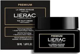 „Lierac Premium Silky“ anti-aging kremas visapusiškai veido odos priežiūrai su hialurono rūgštimi ir matuojančiais milteliais, drėkinantis, išlyginantis ir suteikiantis spindesį normalios, mišrios ir jautrios odos priežiūrai