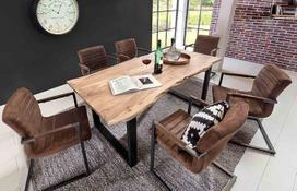 „lifestyle4living“ valgomojo stalas, akacijos mediena, natūralios medienos kraštai, kvadratinis / Virtuvės stalas su juodu metaliniu rėmu / Tvirtas valgomojo stalas, suteikiantis jūsų kambariui išskirtinį akcentą | Natūralios spalvos akacijos mediena su j