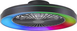 „Lightbox“ LED lubinis šviestuvas su ventiliatoriumi ir nuotolinio valdymo pultu – aukštis 15 cm, skersmuo 58 cm – juodas lubinis šviestuvas su RGB, CCT (3000–6500 K) ir naktine šviesa – reguliuojamas apšvietimas – 55 W, 6800 lm – pagamintas iš plastiko |