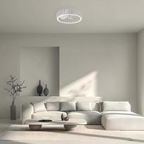 „Lightbox“ LED lubinis šviestuvas su ventiliatoriumi, 4200 liumenų, reguliuojamas, CCT 2700–6500 K, Ø 48 cm, su nuotolinio valdymo pultu, Pirmyn/Atgal, Metalas/Plastikas, Balta, Šiuolaikinis, skirtas svetainei, miegamajam, biurui | LED lubinis šviestuvas