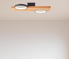 „Lightbox“ LED lubinis šviestuvas su 2 lemputėmis, juodos ir medžio spalvos, 14 W | Lubinis šviestuvas su šviesos apskritimais, 1400 lm, šilta balta šviesa, 40 x 25 cm, išskirtinis šviesos efektas šiuolaikiškoms patalpoms