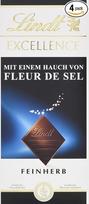 „Lindt Excellence Sea Salt“, švelnus rūgštus šokoladas su jūros druska („Fleur de Sel“), be glitimo, be laktozės, 4 vnt. pakuotė (4 x 100 g)