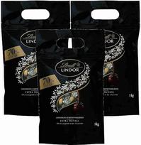 „Lindt LINDOR“ šokoladiniai rutuliukai „Extra Dark“ | 1 kg maišelis, uždaromas | Apie 80 tamsaus šokolado rutuliukų su 70 % kakavos | Didmeninė pakuotė, šokoladinė dovana (3 x 1 kg)