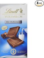 „Lindt“ nenugriebto pieno šokoladas be pridėto cukraus („Finest Chocolade“, be cukraus ir be glitimo), 4 vnt. pakuotė (4 x 100 g)