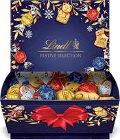 „Lindt“ šokoladas, Kalėdų dovanų dėžutė, 690 g, didmeninė pakuotė su spalvingu mini figūrėlių ir „Lindor“ rutuliukų asortimentu, kalėdinė šokoladinė dovana visai šeimai