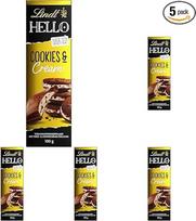 „Lindt“ šokoladas „HELLO Cookies & Cream“ | 100 g plytelė | Pieninis šokoladas su sausainių ir grietinėlės įdaru | Šokolado plytelė | Šokolado dovana (5 vnt. pakuotė)