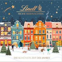„Lindt“ šokoladas, dovanų dėžutė „Winter Houses“ su pralinėmis, 215 g, 18 švelniai tirpstančių „Lindor“ kamuoliukų ir kitų skanėstų, supakuotų atskirai, elegantiška šokoladinė dovana Kalėdoms