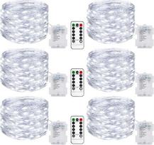 „Litogo“ 6 vnt. rinkinys, 10 m, 100 LED lempučių girlianda su baterija ir nuotolinio valdymo pultu, girlianda su baterija ir laikmačiu, 8 režimai, IP65 atsparumas vandeniui, lauko girlianda, šaltos baltos spalvos girlianda, laidas, skirtas naudoti viduje