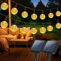 „litogo“ saulės energija maitinamos lauko girliandos, 15 m LED girliandos, lauko sąlygoms pritaikytos, atsparios oro sąlygoms, 8 režimai su kristaliniais rutuliais ir atminties funkcija, saulės energija maitinamos lauko girliandos, skirtos balkonui, sodui