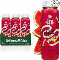 „LiveFresh“ gėrimas su skaidulomis „Arbūzas“ – 12 vnt. po 250 ml | 7,5 g skaidulų viename buteliuke – šalto spaudimo, be pridėto cukraus², su kalciu³