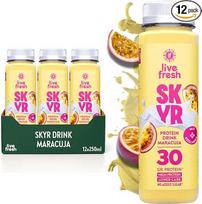 „LiveFresh“ „Skyr“ gėrimas – pasifloros vaisiai – 30 g baltymų + kolagenas – mažai kalorijų – be pridėto cukraus – alternatyva baltymų kokteiliui – 12 x 250 ml
