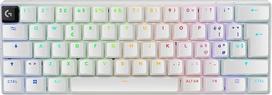 „Logitech G PRO X 60 LIGHTSPEED“ belaidė žaidimų klaviatūra su skandinavišku QWERTY išdėstymu ir taktilinėmis klavišais – balta