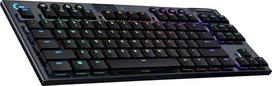„Logitech G915 LIGHT SPEED TKL“ belaidė mechaninė žaidimų klaviatūra be skaitmeninio klavišų bloko, „Clicky GL“ mygtukų jungikliai, žemo profilio „LIGHTSYNC RGB“, itin plona, baterijos veikimo laikas – daugiau nei 40 valandų, QWERTY išdėstymas, | „Clicky