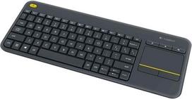 „Logitech K400 Wireless Plus TV“ klaviatūra su jutikliniu pultu, 2,4 GHz ryšys per USB „Unifying“ imtuvą, programuojami multimedijos klavišai, suderinama su „Windows“, „Android“ ir „ChromeOS“, ispanų QWERTY klavišų išdėstymas – juoda