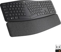 „Logitech K860 ERGO“ – belaidė ergonomiška klaviatūra su padalintu klavišų išdėstymu, riešo atrama ir atrama, užtikrinanti natūralų rašymą „Windows“ / „Mac“ sistemose, „Bluetooth“, USB imtuvas, JK QWERTY išdėstymas, grafito spalvos | Su padalintu klavišų