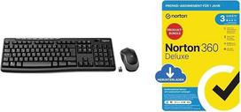 „Logitech MK270“ belaidžio klaviatūros ir pelės rinkinys – juodos spalvos + „Norton 360 Deluxe 2026“, antivirusinė programinė įranga 3 įrenginiams
