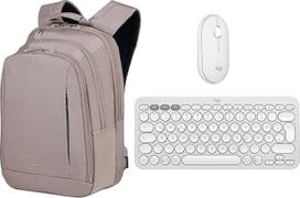 „Logitech Pebble 2 Combo“ – belaidė klaviatūra ir pelė, tylios ir patogios nešiotis, vokiškas QWERTZ klavišų išdėstymas, balta + „Samsonite Guardit Classy“ – 14,1 colio nešiojamojo kompiuterio kuprinė