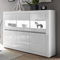 „Lomadox“ vitrina-spinta, balta, blizgi, su LED apšvietimu. Plotis: 164 cm