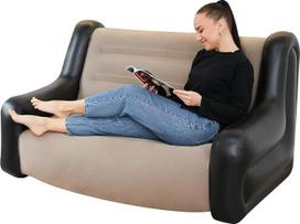„LONEEDY“ dviejų atspalvių pripučiama kėdė-sofa su porankiais, pripučiama sėdimoji dalis, žaidimų kambariui, poilsiui, lauke, kempingui, sodui, minkšta pliušinė medžiaga, skirta suaugusiems ir vaikams (2 vietų, chaki spalvos)