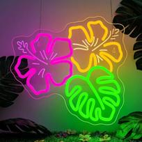 „Looklight“ „Monstera“ neono ženklas, „Hibiscus“ neono ženklas, „Jungle“ LED ženklas, „Flower“ šviečiantis ženklas, „Leaf“ neono ženklas dekoravimui, botaninis neono šviestuvas sodui, namams, biurui, dovanos mamai ir tėčiui