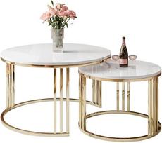 „Lookway“ kavos staliukas „Lori 2-in-1“ – apvalus kavos staliukas su auksiniu chromuotu rėmu (balta, blizgi)