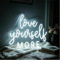 „Love Yourself More“ neono ženklas – LED neono šviesa sienų dekoravimui, reguliuojamo ryškumo, maitinama per USB, neono šviesos miegamajam, namams, svetainei, vestuvėms, gimtadieniui, sužadėtuvėms, 40 x 40 cm