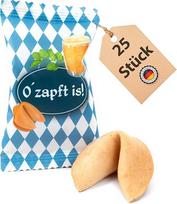 „Lucky Treats“ „Oktoberfest“ laimės sausainiai, supakuoti atskirai – 25 vnt. pakuotė – Bavarijos ir Vokietijos posakiai su užrašais anglų kalba ant kitos pusės – veganiški ir regioniniai – vanilės skonio – „O'zapft is“ serija