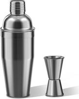 „LUCKYGOOBO“ kokteilių plaktuvas su dvigubu matavimo puodeliu, 18/8 nerūdijančio plieno 750 ml martinio plaktuvo rinkinys, gėrimų plaktuvas, įmontuotas sietelis, barmeno rinkinys, juodos spalvos