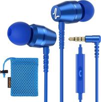 „LUDOS OMNITONE“ ausinės su laidu ir mikrofonu, ausinės, ausinės su 3,5 mm jungtimi, ausinės su giliais baisais, ausinės, skirtos „iPhone“, „iPad“ ir „Samsung“ įrenginiams – mėlynos spalvos