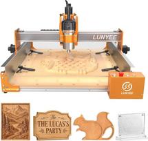 „LUNYEE 4040 Pro Max“ CNC frezavimo staklės su 800 W viršutine freza, 400 x 400 x 90 mm darbo zona, Z ašies linijinė kreipiamoji, rutulinė sraigtinė pavara, stalinės CNC staklės, skirtos medžio, MDF, akrilo, spausdintinių plokščių ir lengvojo aliuminio ap