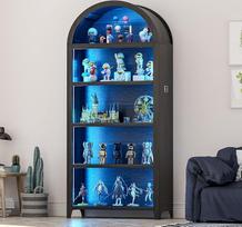 „Lvifur“ LED vitrina, bufetas, komoda su 3 spalvų apšvietimu, reguliuojamo ryškumo, skirta miegamajam, kolekcionuojamiems daiktams, 33 x 75 x 175 cm, Vitrina su pažangiais jutikliais, skirta svetainei, juoda | Vitrina-bufetas-komoda su 3 spalvomis, reguli