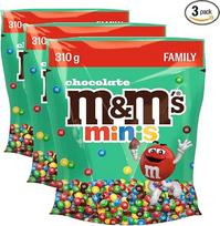 „M&M's Minis Mini Crisp“ šokoladiniai saldainiai su spalvinga cukraus glazūra, skirti vaišėms ir dalijimuisi, 1 x 310 g (3 vnt. pakuotė)