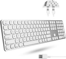 „Macally“ išplėstinė „Mac“ klaviatūra su skaitmenine klaviatūra, 2 USB prievadų šakotuvu ir 1,5 m USB kabeliu (sidabrinis aliuminis)