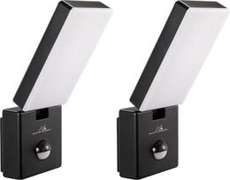 „Maclean MCE516“ LED sieninis šviestuvas su PIR judesio jutikliu, sieninis apšvietimas vidaus ir lauko sąlygoms, 10 W, IP65 atsparumas vandeniui, 800 lm, 4000 K neutraliai balta šviesa, aptikimo atstumas: maks. 9 m (juodos spalvos) (2 vnt. rinkinys)