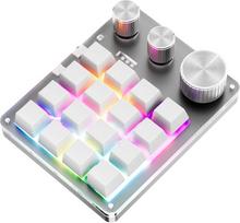 „Macro Pad“, „Macro Keyboard“, programuojamas klaviatūros blokas, 16 klavišų, 3 sukamojo reguliatoriaus, garsumo reguliatorius, „Type C“ kabelis, viena ranka valdoma žaidimų klaviatūra (balta)